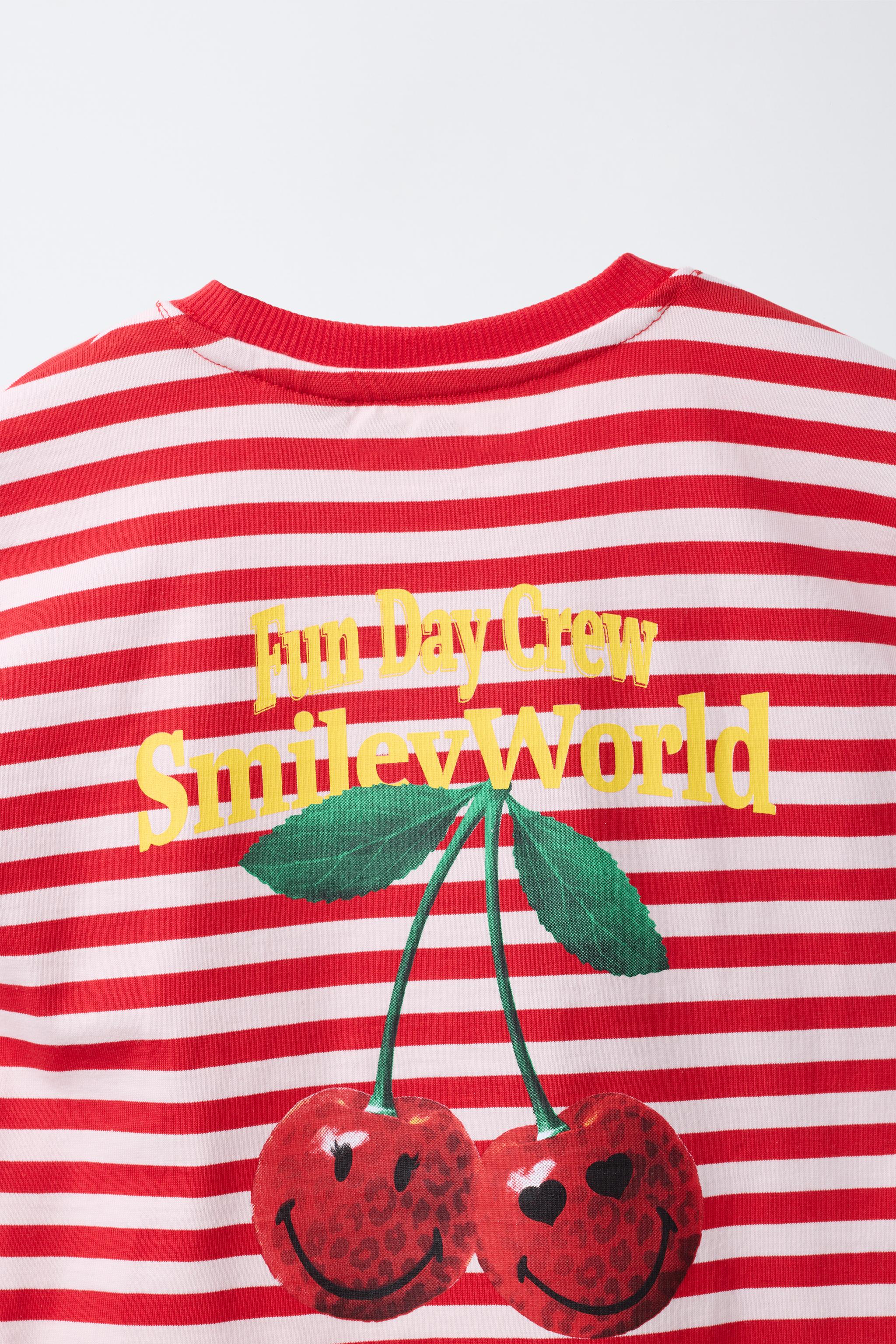 SMILEYWORLD ® STRIPED CHERRY PRINT T-SHIRT